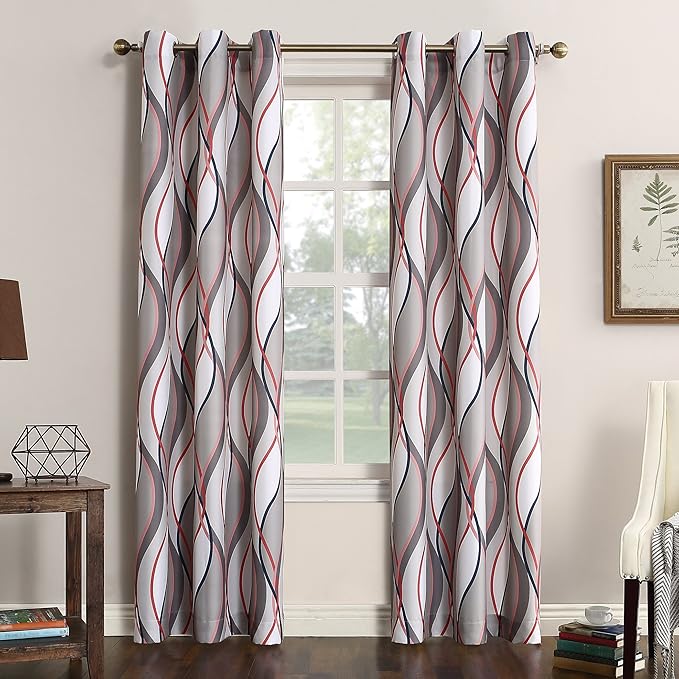 No. 918 Intersect Wave Print Casual Textured Curtain Panel, Nickel, 48" x 95" Amazon.ca Home