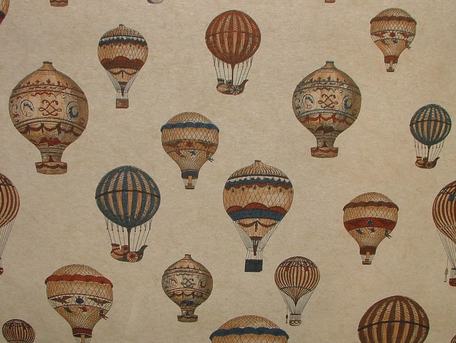 Vintage Designer Linen Look Montgolfier Hot Air Balloon Linen Fabric