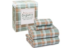 RUVANTI Flannel Sheets Queen Size - GOTS Certified 100% Organic Cotton, 4 Piece Warm, Soft & Breathable Set, Deep Pocket Snug Fit, Double Brushed Cozy All Season Bedding, Spruce Blue