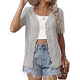 Zeagoo Women's Short Sleeve Summer Cardigan V-Neck Button up Lightweight Hollow Out Sweater Cardigans Shrug