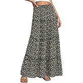 BTFBM Floral Maxi Skirts for Women Summer Spring 2026 Elastic Waist Tiered Flowy Beach Vacation Boho Midi Long Skirt