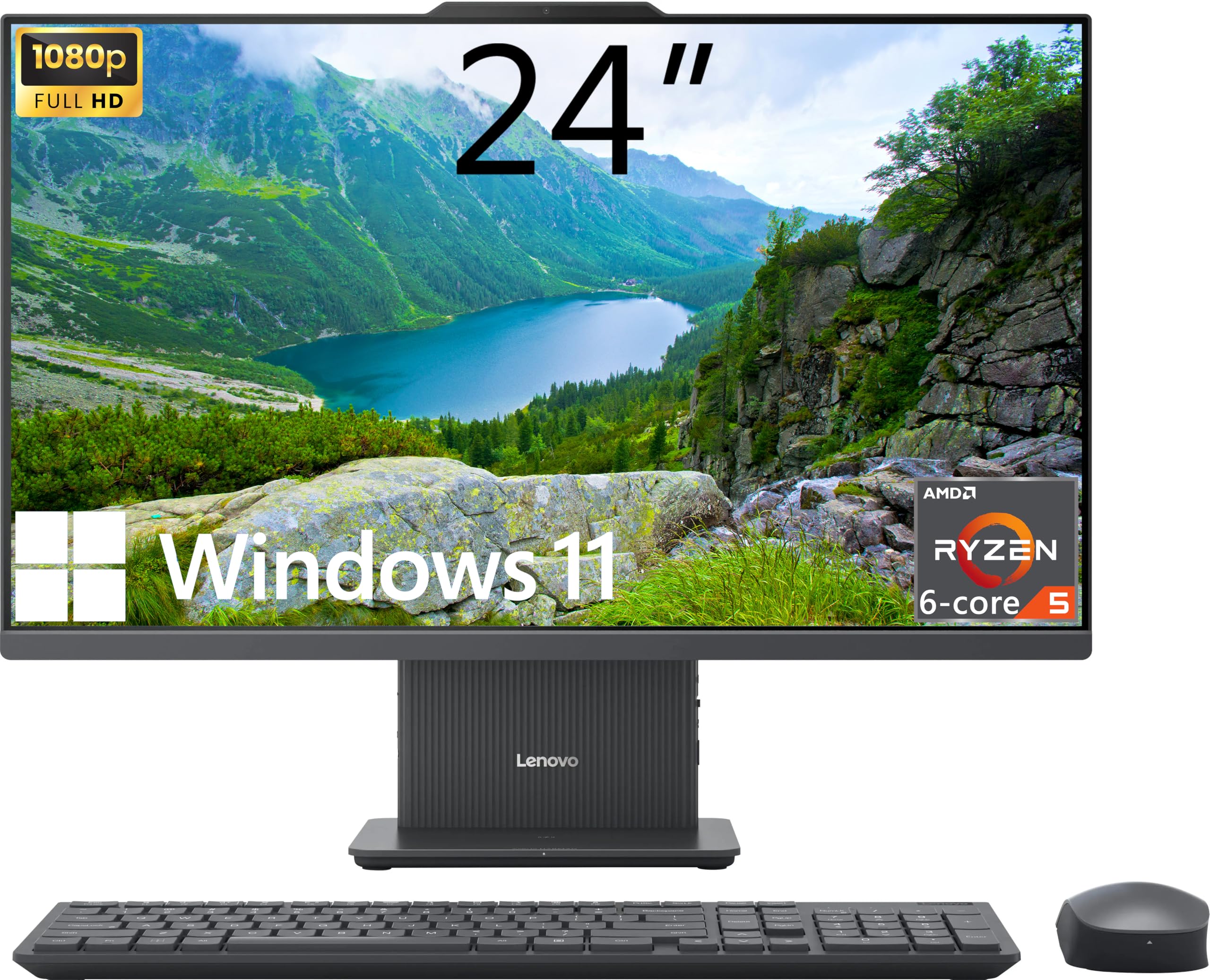 Lenovo IdeaCentre All-in-One Desktop Computer, 24" FHD Display, 6-core AMD Ryzen 5 7535HS, 16GB DDR5, 512GB SSD, Wi-Fi 6, HDMI in&Out, Wireless KB&Mouse, Windows 11 Home