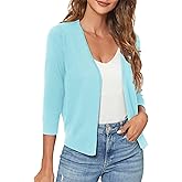 Urban CoCo Women's 3/4 Sleeve Shrugs Open Front Cropped Sweater Cardigan