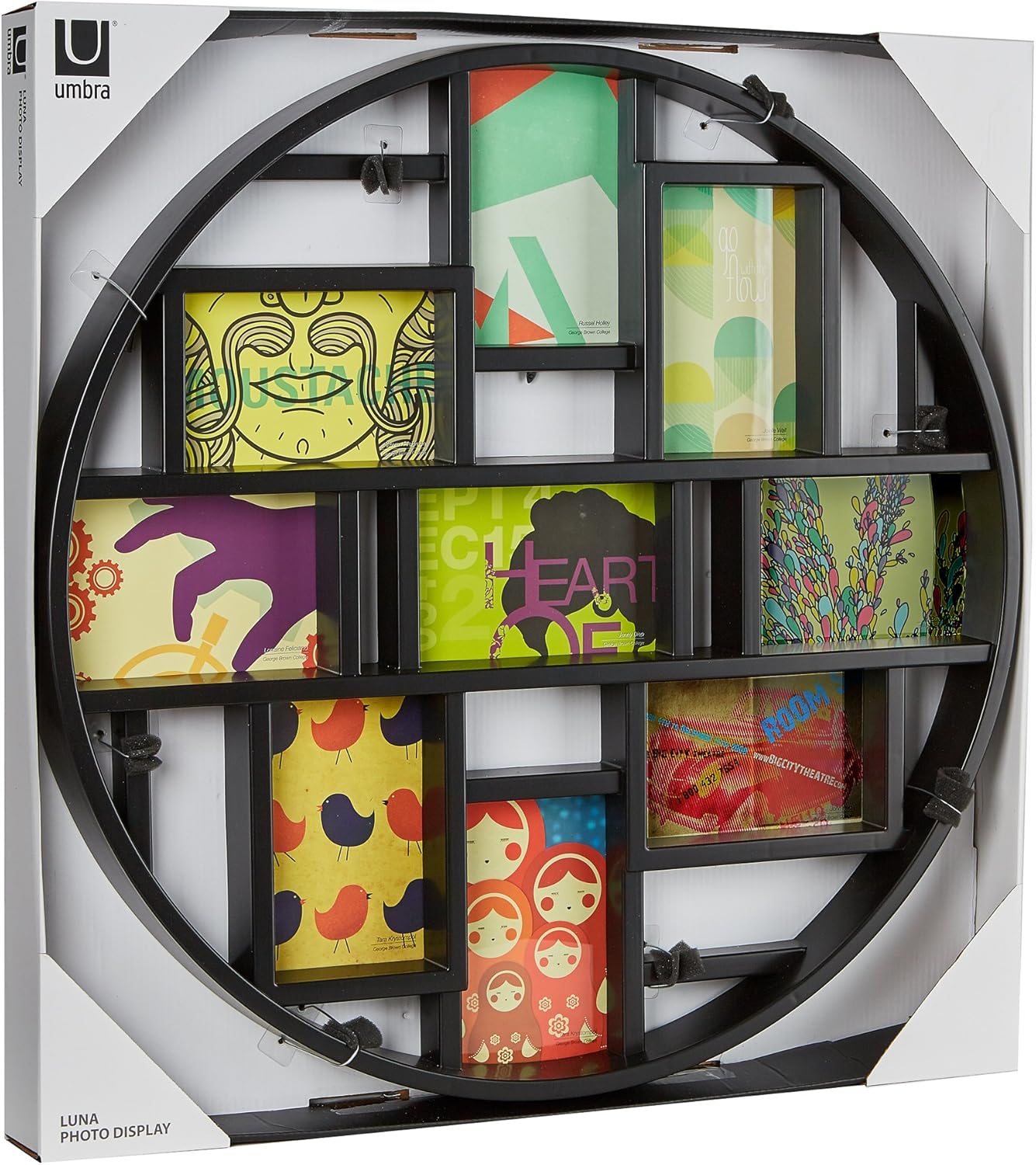 Umbra 311120-040 Luna Large 4x6 Picture Frame Collage and Wall Décor, 21.9 x 21.9 x 1.8, Black - Round Picture Frame