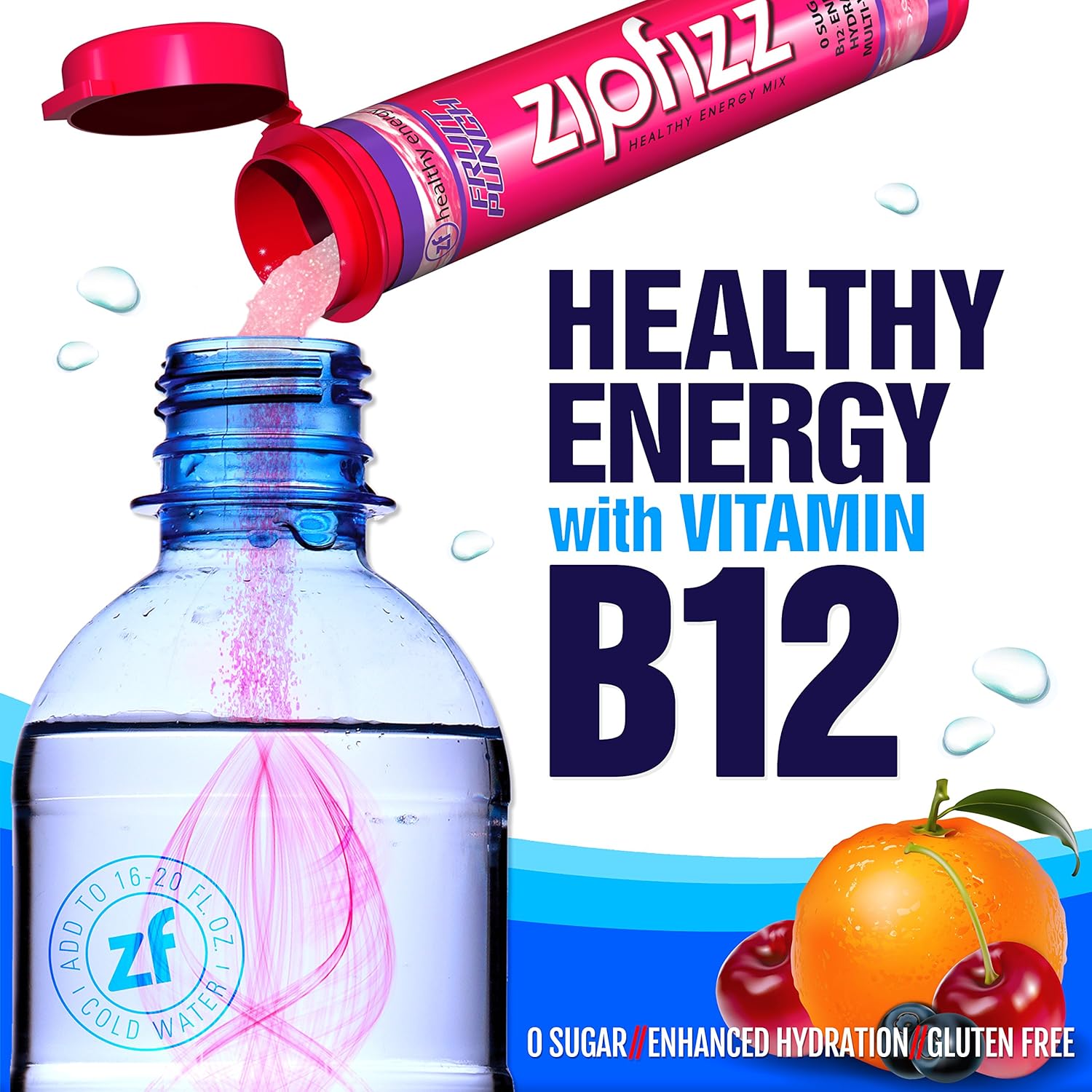 Zipfizz Healthy Energy Drink Mix, Hydration with B12 and Multi Vitamins, Fruit Punch, 20 Count : Grocery & Gourmet Food