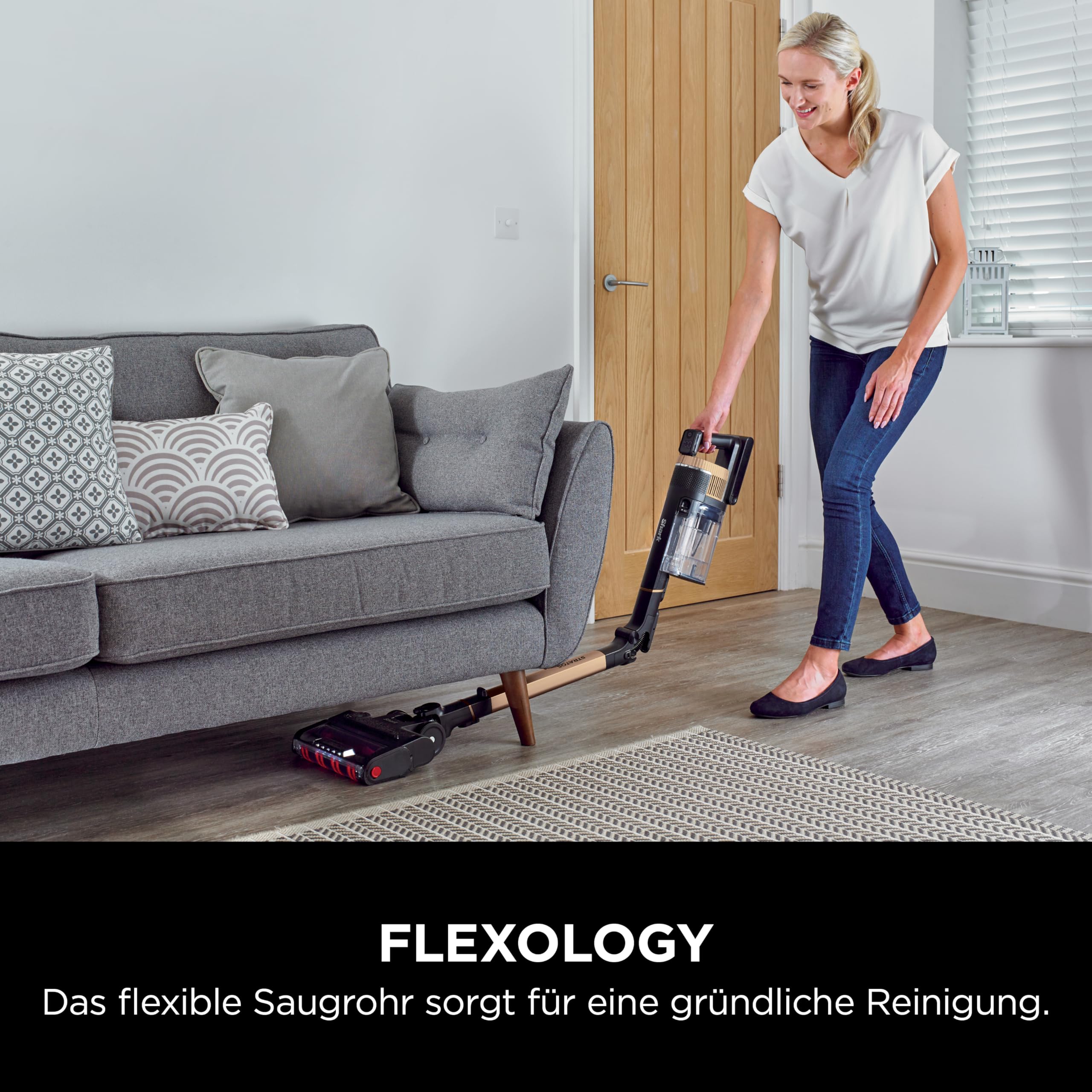 Shark Stratos Akku-Staubsauger freistehend, bis 60 Min. Laufzeit, kabellos, beutellos, für Tierhaare, Allergiker, Teppich und Hartböden, mit Auto-Kit und Knickgelenk-Rohr, grau/roségold, IZ400EUTBK 7