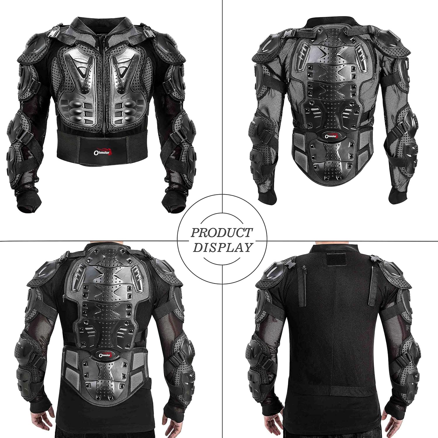OHMOTOR Motorcycle Motorbike Full Body Armor Protector Pro Street Motocross ATV Guard Shirt Jacket with Back Protection(Black, L): Automotive