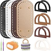Coitak 4+8 PCS Bag Bases for Crochet with D Shape Purse Handles for Bag Making, 2 PCS Crochet Hooks, 4 Colors Leather Purse Bottoms for Crocheting DIY