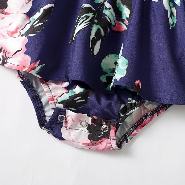 FOCAMIA PINK V NECK RUFFLE SHORT-SLEEVE SPLICING BUTTERFLY AND FLORAL PRINT DRESS FOR MOMMY AND ME(BLUE,6-9 MONTHS)