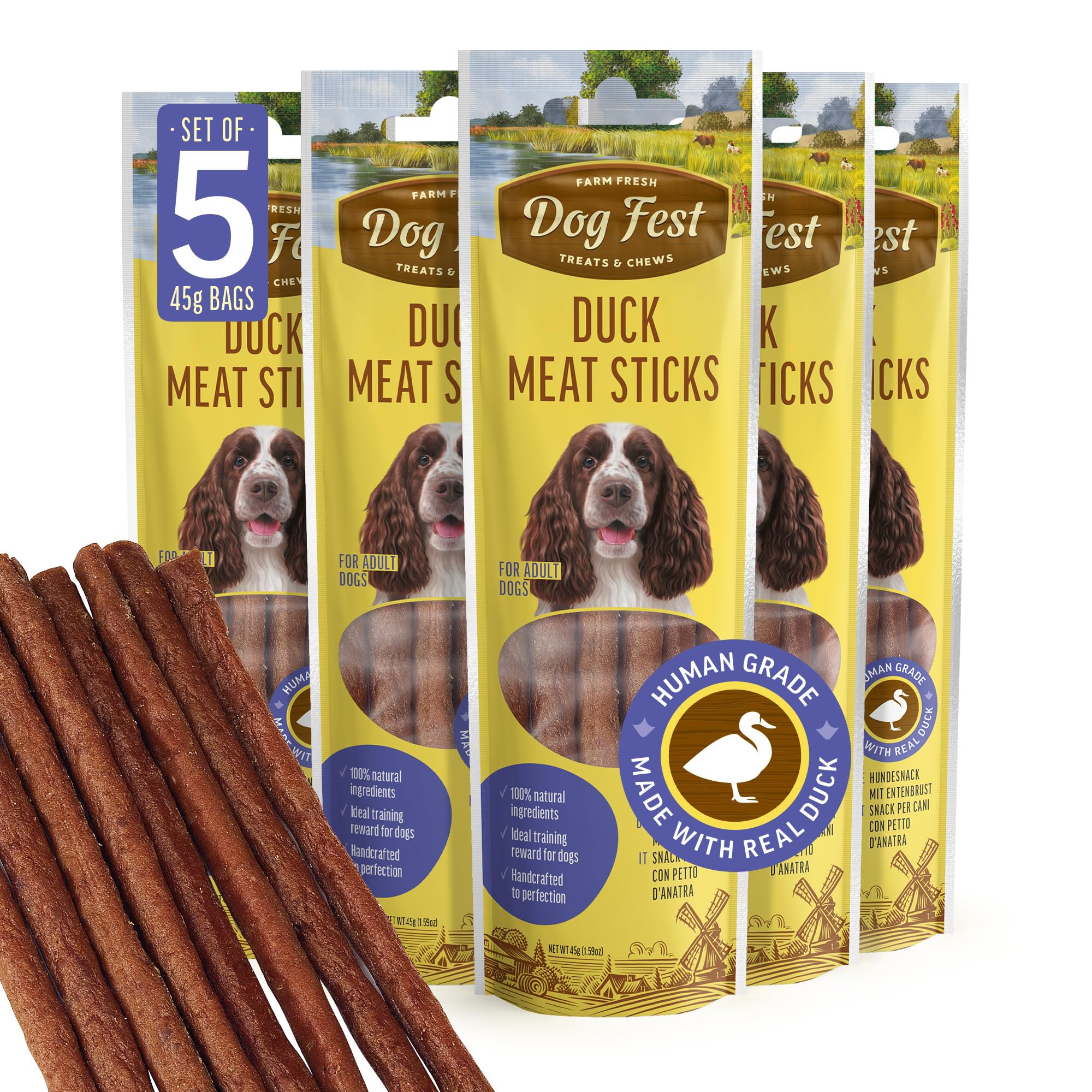 Dog Fest Premium Duck Meat Sticks – High Meat Content Natural Dog Treats for Adult Dogs – Rawhide Free Monoprotein Soft Dog Training Treats – 45g (Pack of 5)