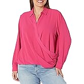 Calvin Klein Womens Faux Wrap Long Sleeve Blouse