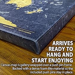 HolyCowCanvas Gold & Navy World Travel Map with