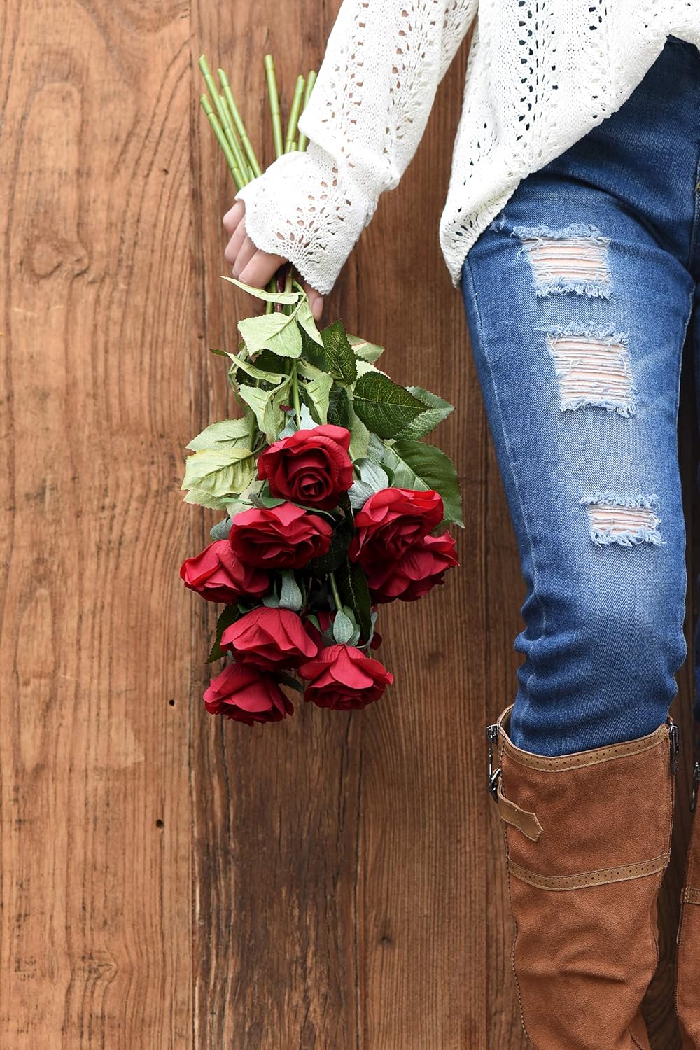 Buy Fiveseasonstuff Fake Roses Flowers Real Touch Silk Dark Red Artificial Flowers 12 Stems Online At Low Prices In India Amazon In