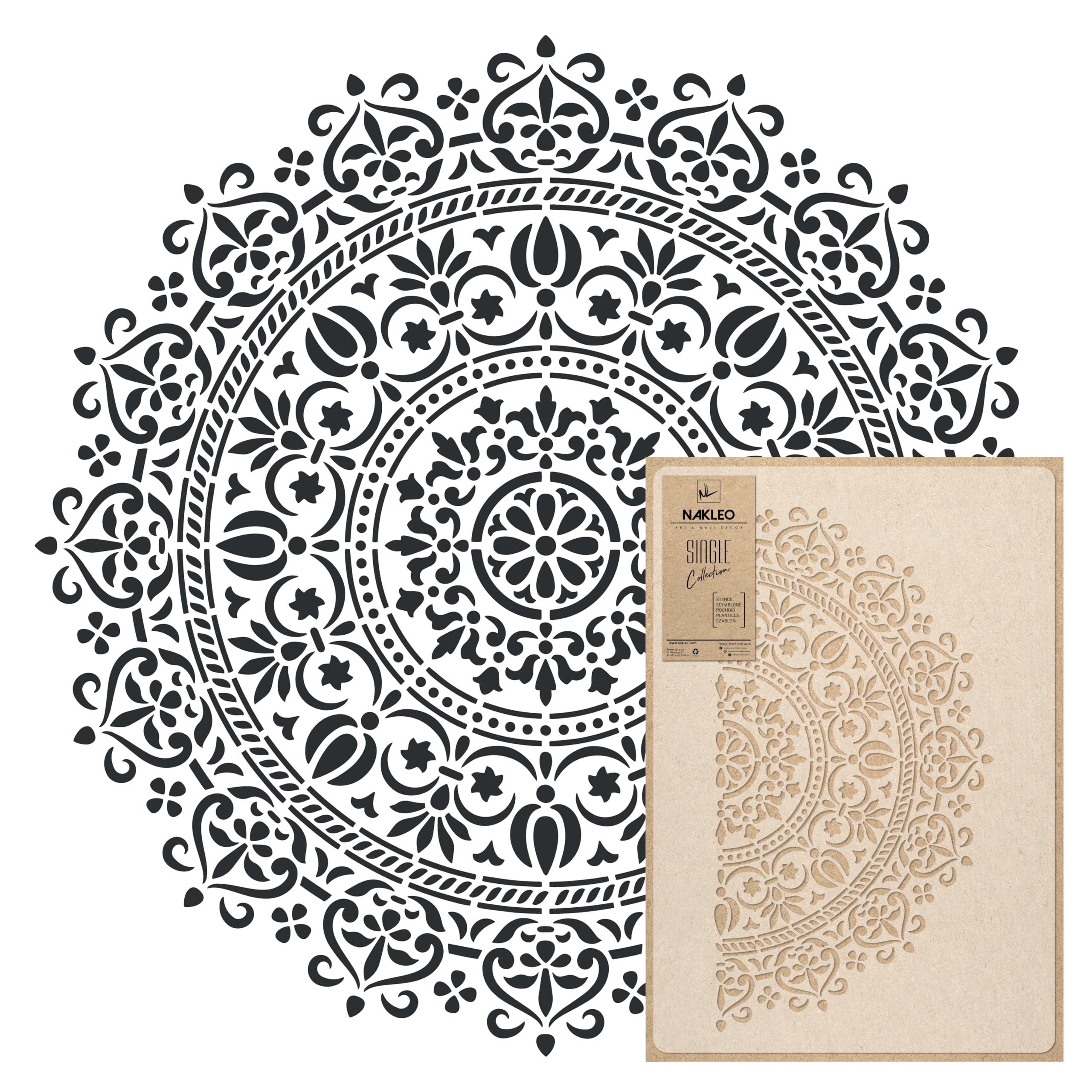 NAKLEO Mandala Large Painting Stencil Diameter 59 cm, Oriental Circle Mandala Geometric Ornament, Reusable Plastic Template DIY Art and Craft, Wall Floor Wood Fabric Furniture — image 1