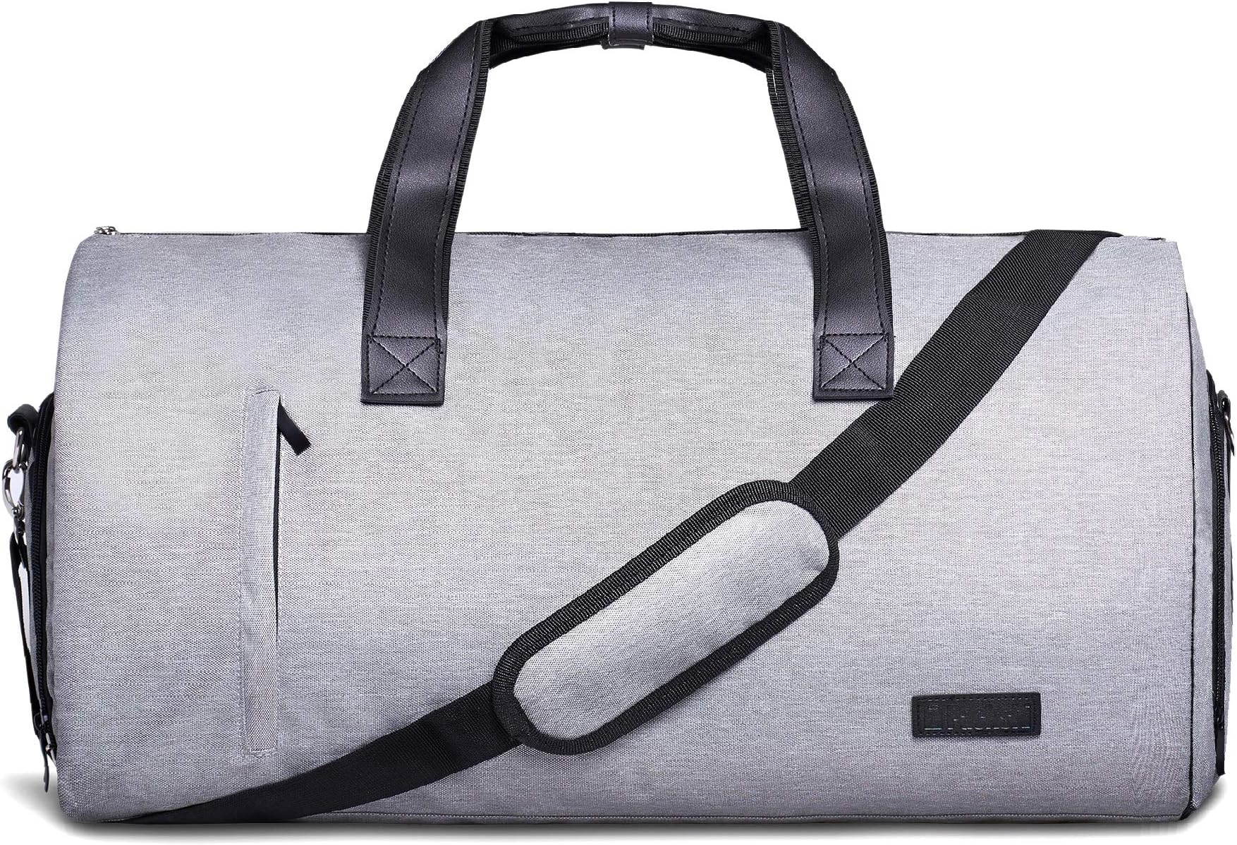 Suit Carrier and Duffle Bag 2 in 1 | Large 55L Carry-on Suit Bag | Weekender Bag Travel Garment Bag for Men with Shoulder Strap and Leather Handles | Handbags for Outdoor, Sports, Business | Grey
