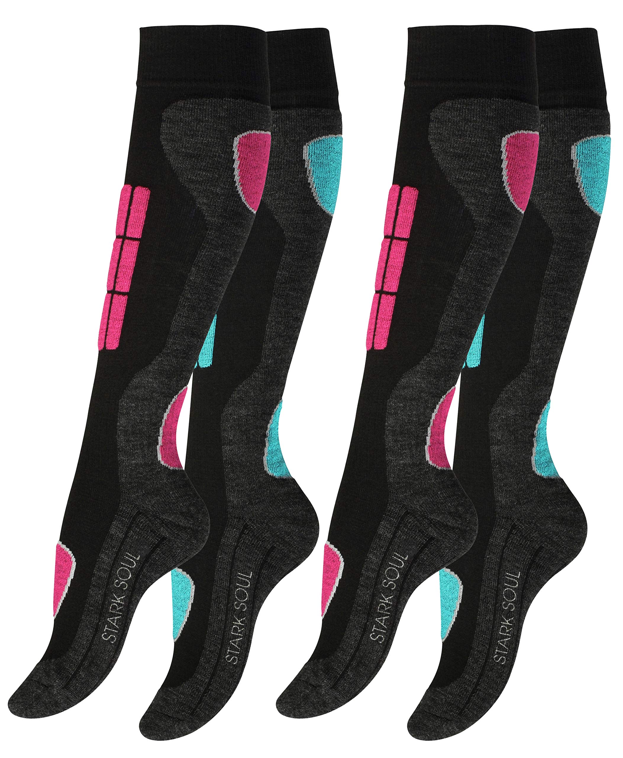 STARK SOUL Women's ski Socks, Pink/Turquoise, 39-42