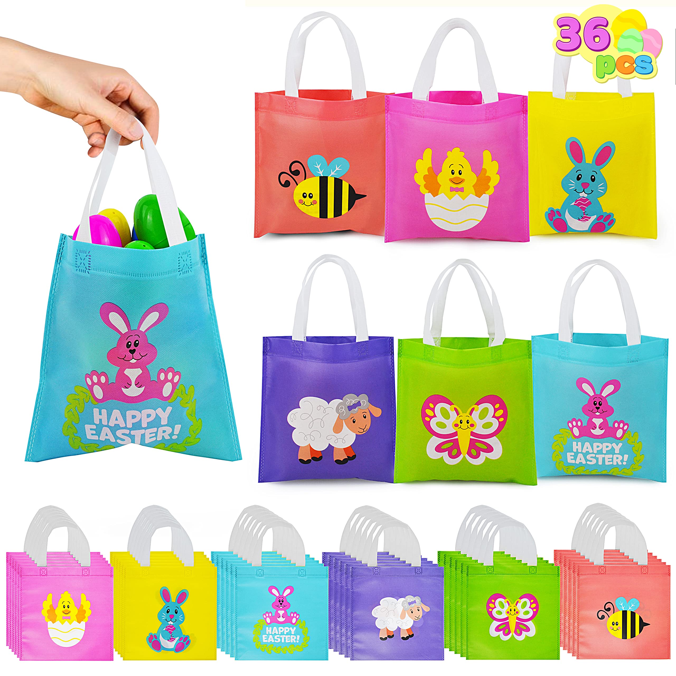Joyin Easter Egg Hunt Tote Bags Non Woven Easter Gift Goodie Bags Party Treat Bags with Handles for Easter Egg Hunt, Easter Kids Party Favor Supplies(36 PCS)