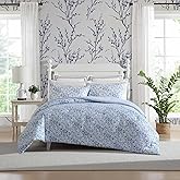 Laura Ashley - Twin Comforter Set, Soft Cotton Bedding with Matching Shams, Floral Home Decor, Oeko-Tex Certified (Quartet Blue, Twin)