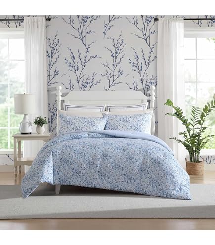 Laura Ashley- Queen Comforter Set, Reversible Cotton Bedding with