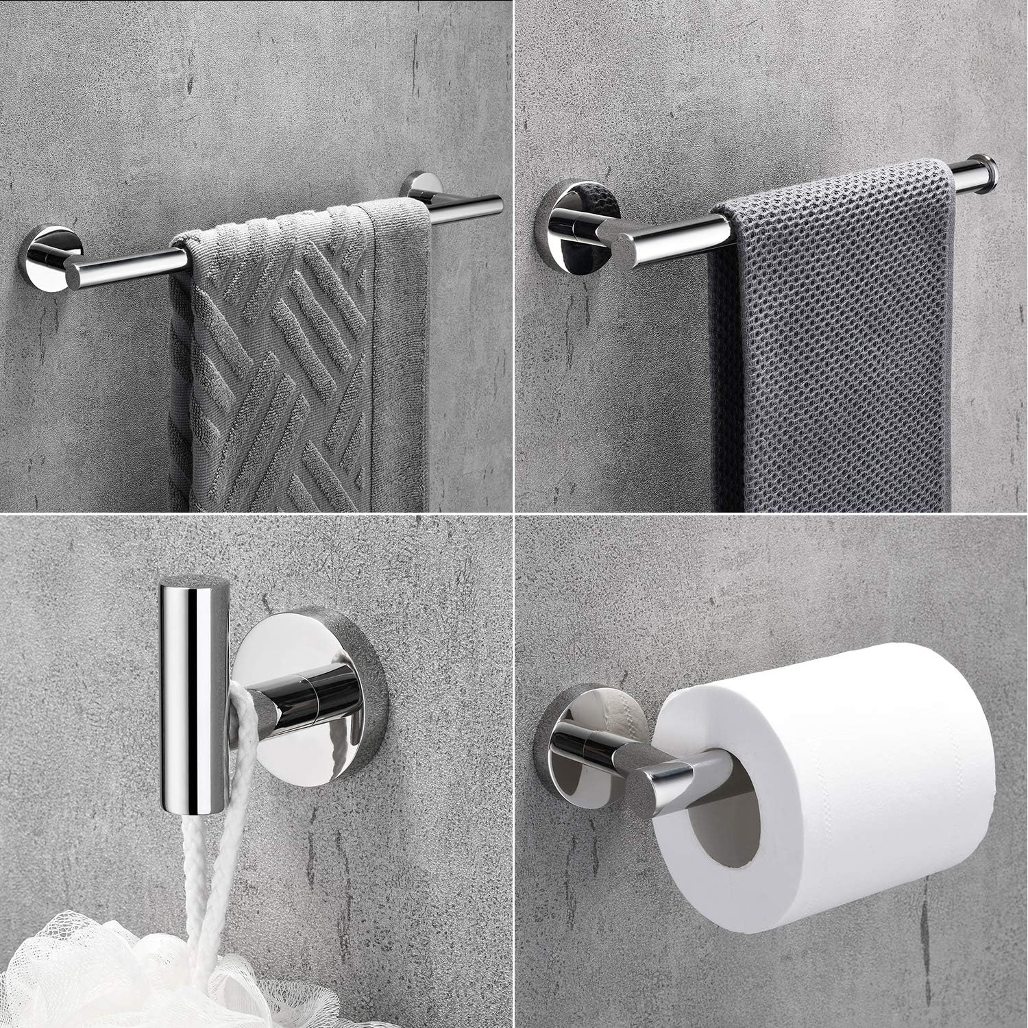 USHOWER 5-Piece Polished Chrome Bathroom Hardware Set, 18-Inch Modern Style Towel Bar Set, SUS304 Stainless Steel Bathroom Accessories: Kitchen & Dining