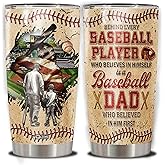 WAZONE Baseball Dad Tumbler with Lid 20 oz Stainless Steel Insulated Thermal Cup Behind Every Baseball Player Gifts Sport Travel Mug on Fathers Day Birthday