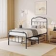 ZIYOO Vintage-Inspired 18 Inch Metal Bed Frame - Victorian Headboard & Footboard, Sturdy Platform Design, Under Bed Storage, No Box Spring Needed, Noise Free, Twin Size