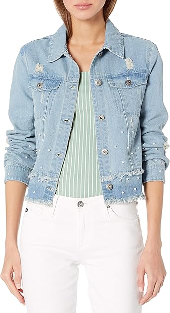 denim jacket with pearl detail