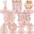 9-Piece 80th Birthday Honeycomb Centerpiece Set - Rose Gold, Vintage 1944 Theme For Women - View #9