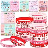 Moon Boat 38 Pack Christian Valentines Day Jesus Bracelets Cards Set: Silicone Rubber Wristbands, Cards, Bulk Party Favors, Valentine's Gifts Crafts