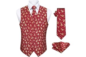 HISDERN Mens Christmas Suit Vest Funny Holiday Dress Vests Tie and Pocket Square Set for Men Xmas Festival Party