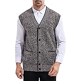 LemonGirl Men's Sleeveless Vests Cardigan Sweater V-Neck Vest Button Fit for Casual Wear