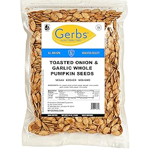 Toasted Onion & Garlic Whole Pumpkin Seeds, 2 LBS by Gerbs – Top 14 Food Allergy Free & Non GMO - Vegan & Keto Safe - Pepitas grown USA