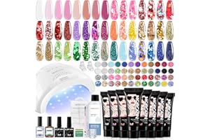 Morovan Poly Gel Nail Kit: 8 Pcs Poly Nail Gel Kit With 48w U/V Lamp For Beginners With Everything Professional Poly Nail Gel Starter Kit DIY At Home