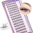 JIMIRE Self Adhesive Eyelashes Natural Look 9-12MM Wispy Pre Glued Lash Clusters No Glue Needed Press on Lashes Clusters Reusable Invisible Band Eyelash Clusters Easy to Apply
