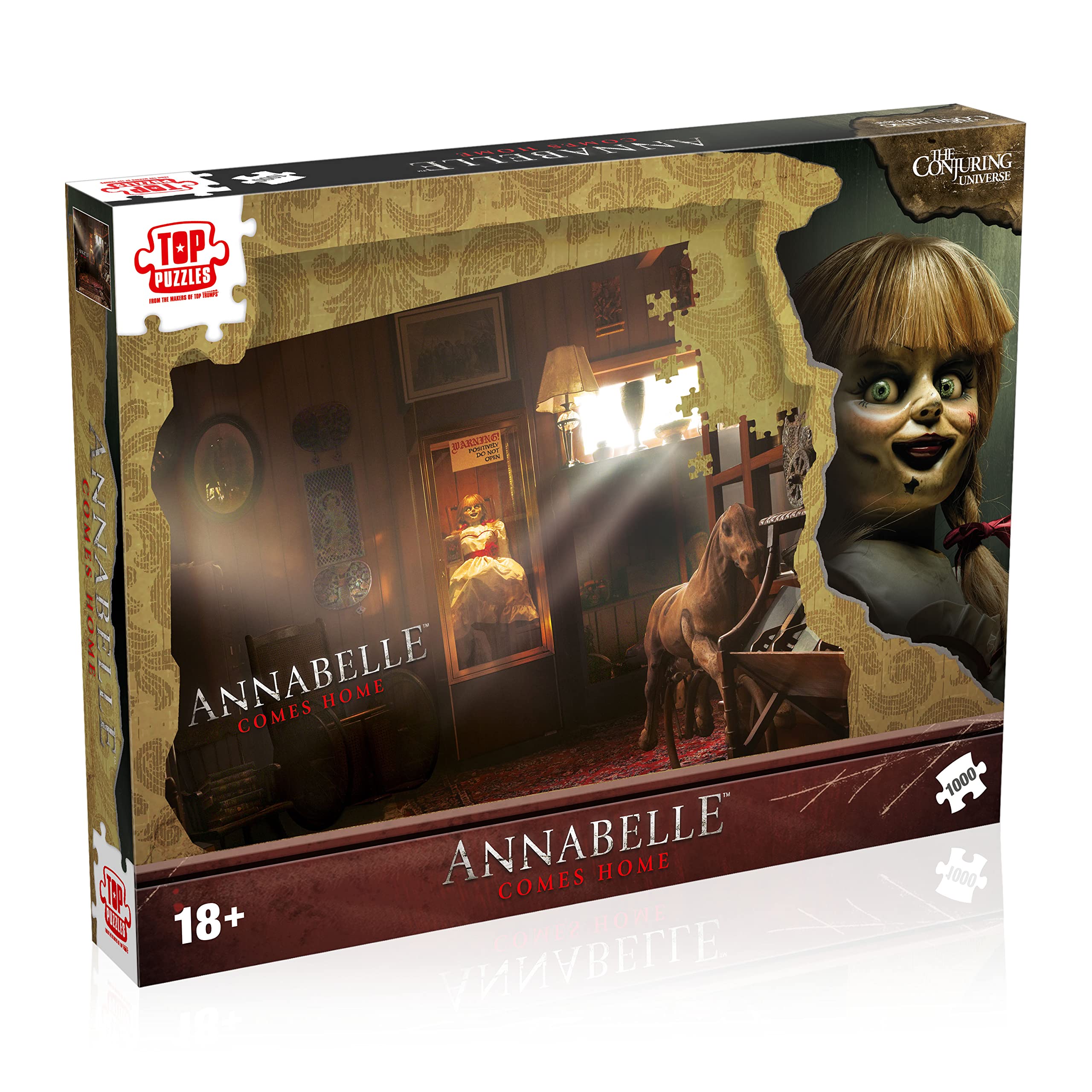 Winning Moves Annabelle 1000-Piece Jigsaw Puzzle Game, Piece together the porcelain star of the Conjuring Universe, makes a great gift or toy for adults and horror fans
