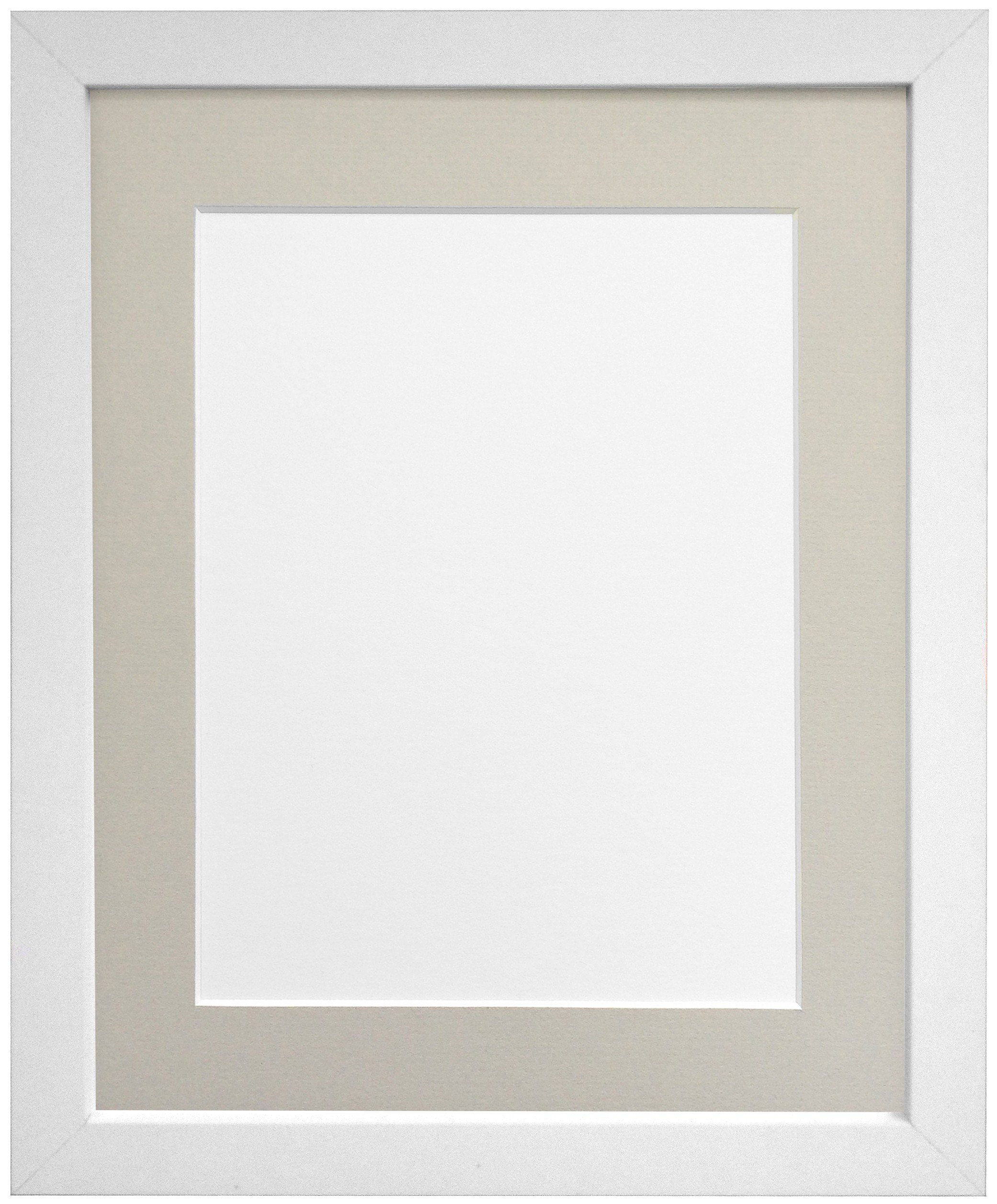 FRAMES BY POST 25mm wide H7 White Picture Photo Frame with Light Grey Mount 24"x18" for Pic Size 18"x12" (Plastic Glass)