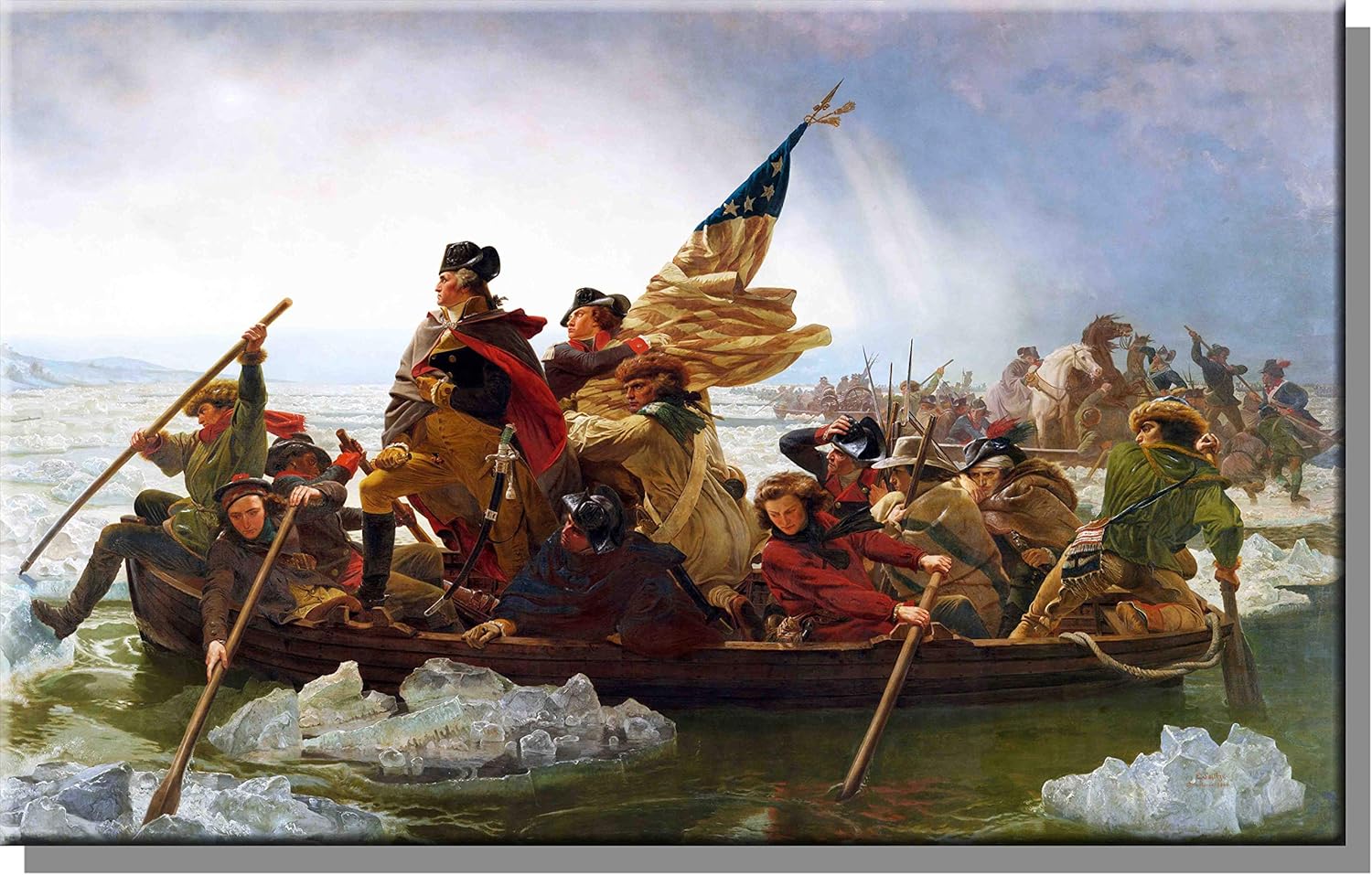 Paintings - Crossing The Delaware - George Washington by Leutz Wall Picture on Stretched Canvas Decor