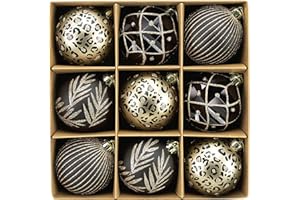 DECOR BY HANNAH DecorbyHannah 9ct 80mm Large Christmas Ornaments, Black and Gold Christmas Ornaments, Shatterproof Leopard Christmas Tree Ornaments for Xmas Tree, Wreath, Garland