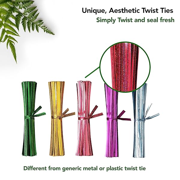 SEAL FRESH CELLOPHANE TREAT BAGS WITH 4″ HOLOGRAPHIC LASER TWIST TIES (5 COLORS) – 4″ X 9″ (500 COUNT) – CLEAR CELLOPHANE BAGS, CELLOPHANE GIFT BAGS, PARTY FAVOR BAGS, COOKIE BAGS FOR PACKAGING