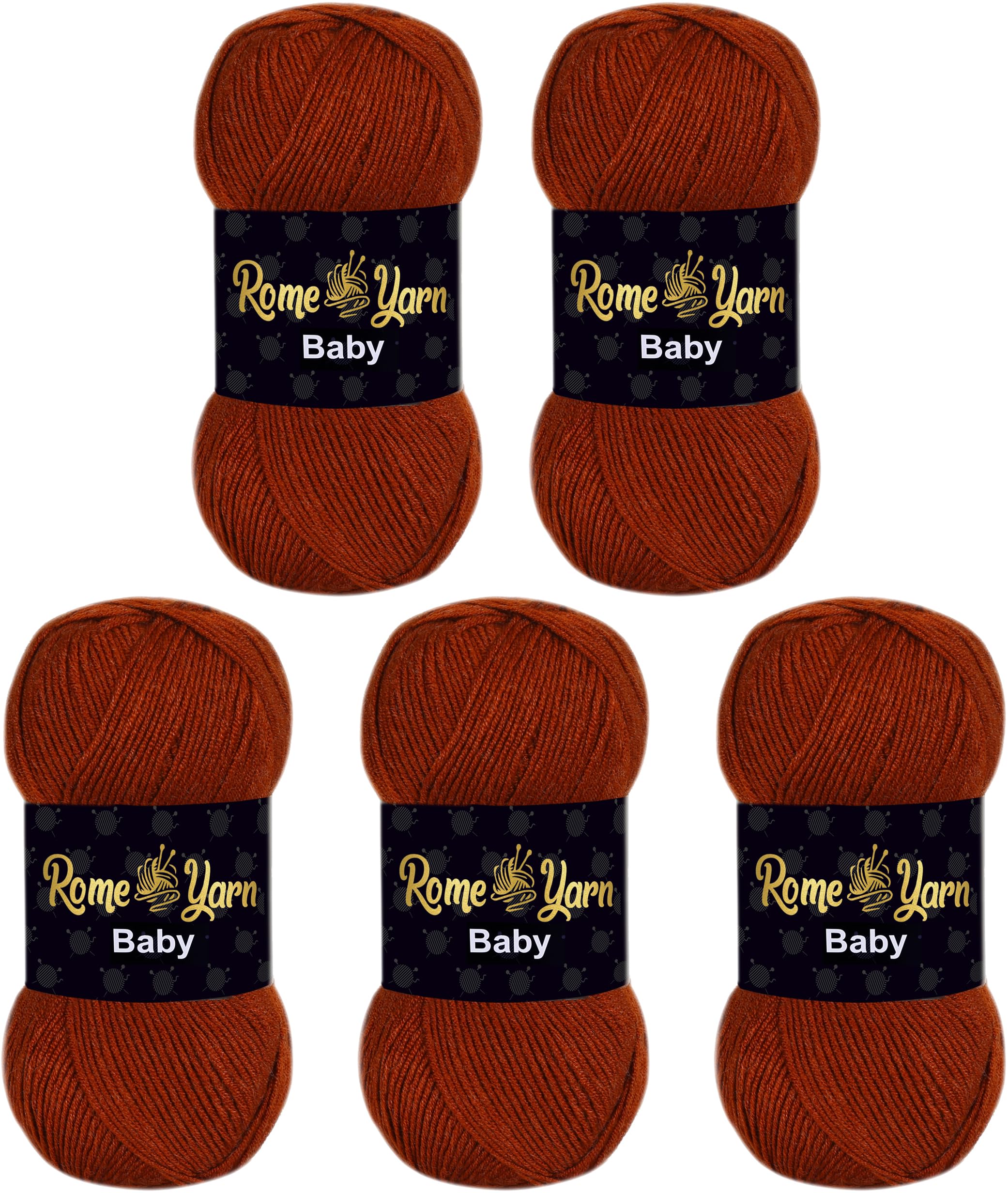 Rome Yarn Baby Yarn 5 x 100g - 250m, Anti-Pilling DK Double Knitting 100% Polyacrylic Soft Blanket Knitting and Crochet Wool Sweater Clothes Glove Hat Scarve Toy (5 Pack, 84 Brown)