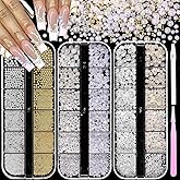 3 Boxes Silver Gold Metal Caviar Nail Beads, Flatback White Half Pearls Nail Bead, Gold and Silver Nail Pearl Gems Ball Caviar Beads for Acrylic Nail Tips Manicure DIY Accessories
