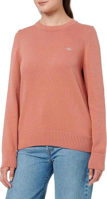 Clásico Algodón C-Neck Suéter Mujer, Ladrillo Desvanecido, M