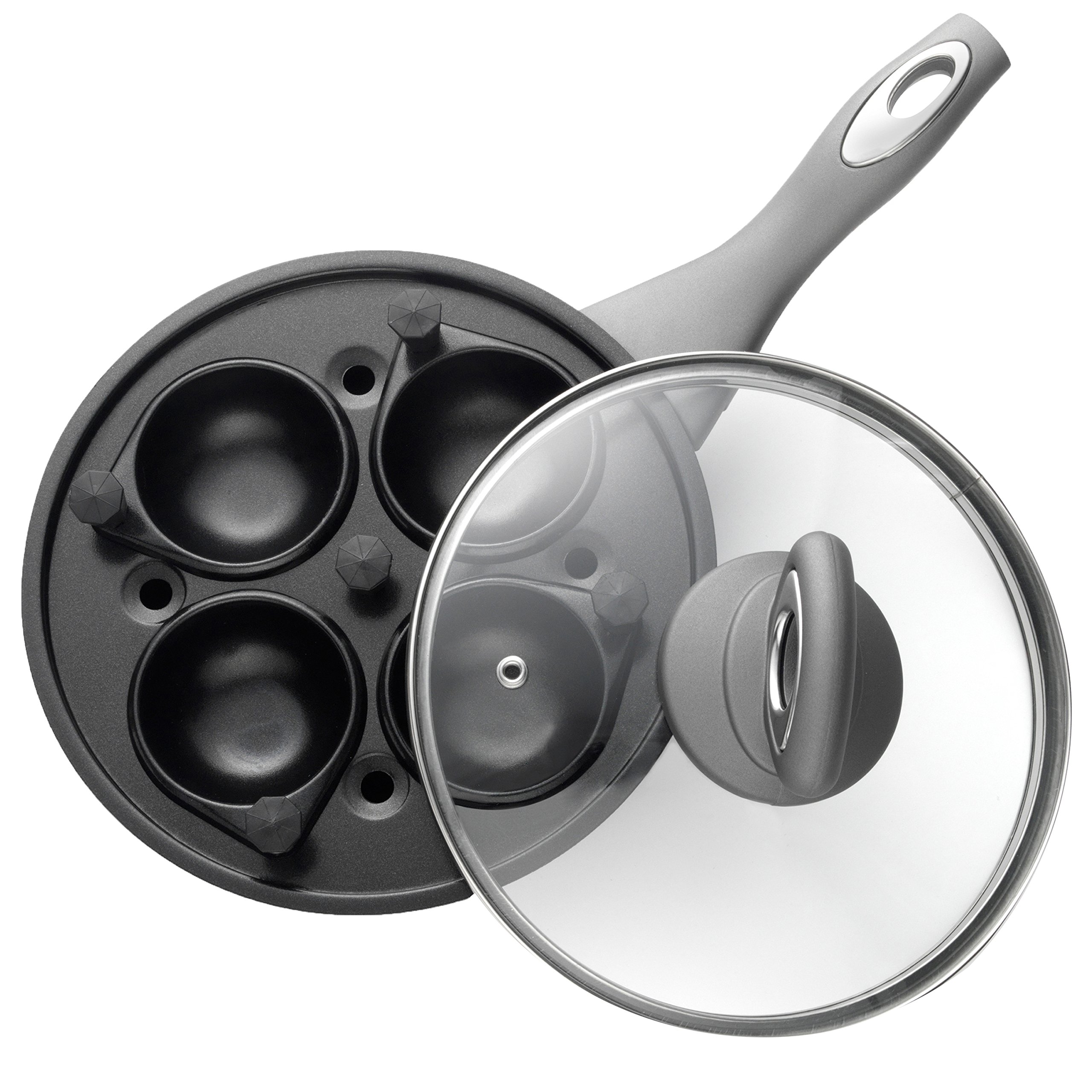 Salter® BW05391 Marblestone The Complete Non-Stick Egg Pan with 4 Egg Poacher Cups, for Scrambled/Fried/Poached Eggs, Induction Suitable, Tempered Glass Lid, Soft Touch Handle, Pressed Aluminium