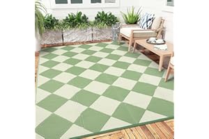 Garvee 8x10 Outdoor Rug Waterproof Reversible Outdoor Plastic Straw Rug Portable Patio Rugs Diamond Checkered Carpet for Pati