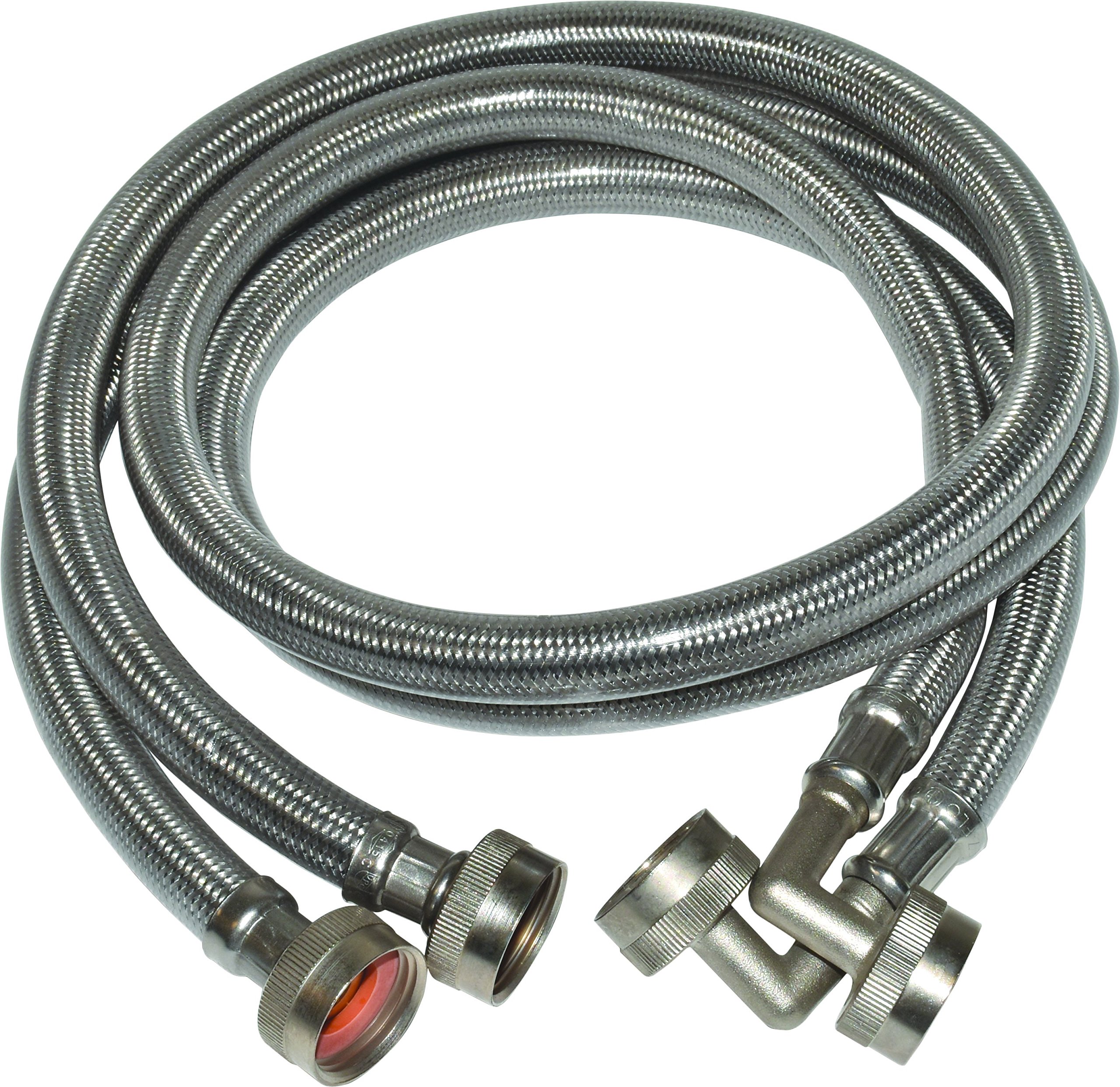 Photo 1 of Eastman 48378 Braided Stainless Steel Washing Machine Hoses with 90 Degree Elbow, 3/4 inch FHT, 6 Ft, 2 Pack