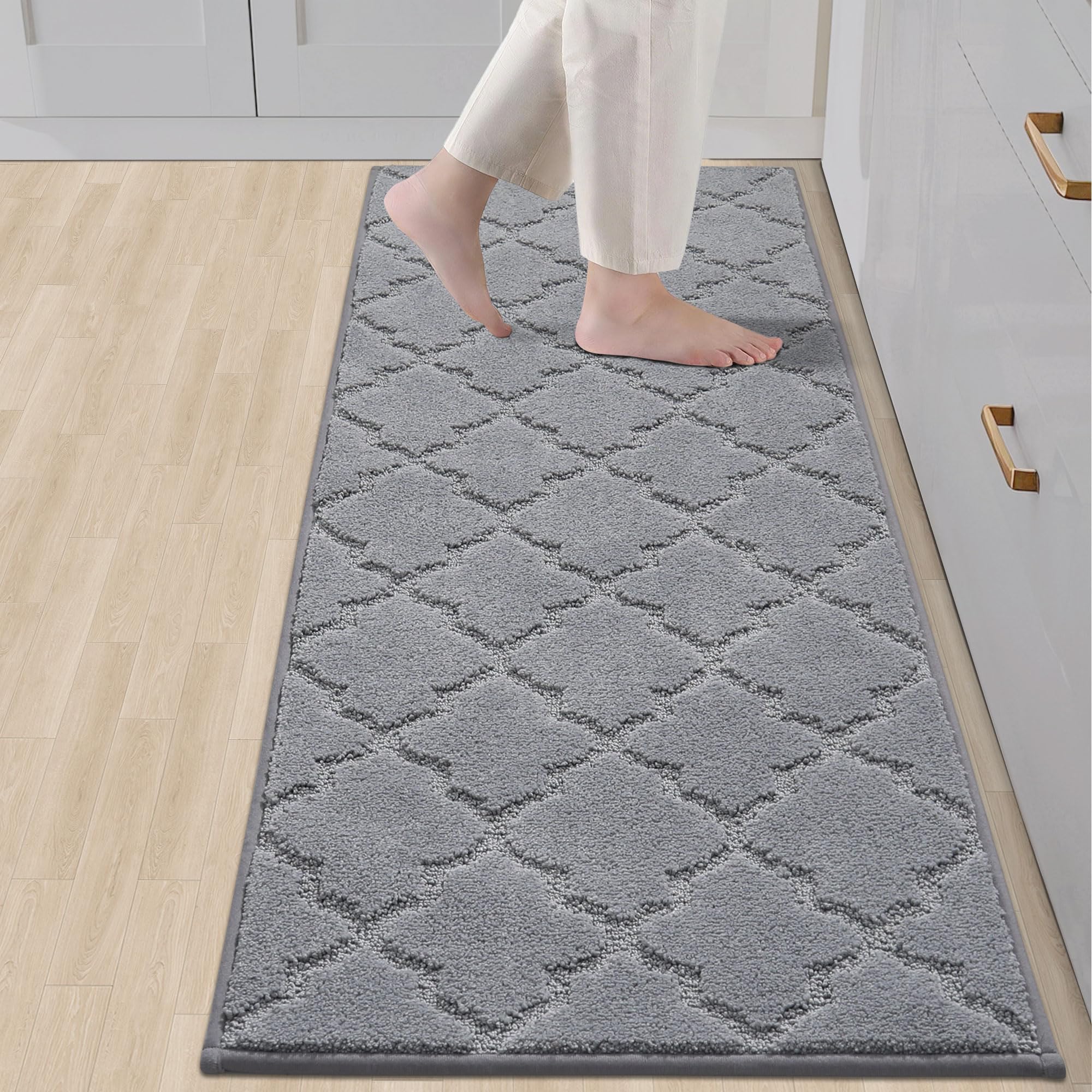 Photo 1 of COSY HOMEER Soft Kitchen Floor Mats for in Front of Sink Super Absorbent Rugs and 20"x59" Non-Skid Mat Standing Washable,Polyester,Grey