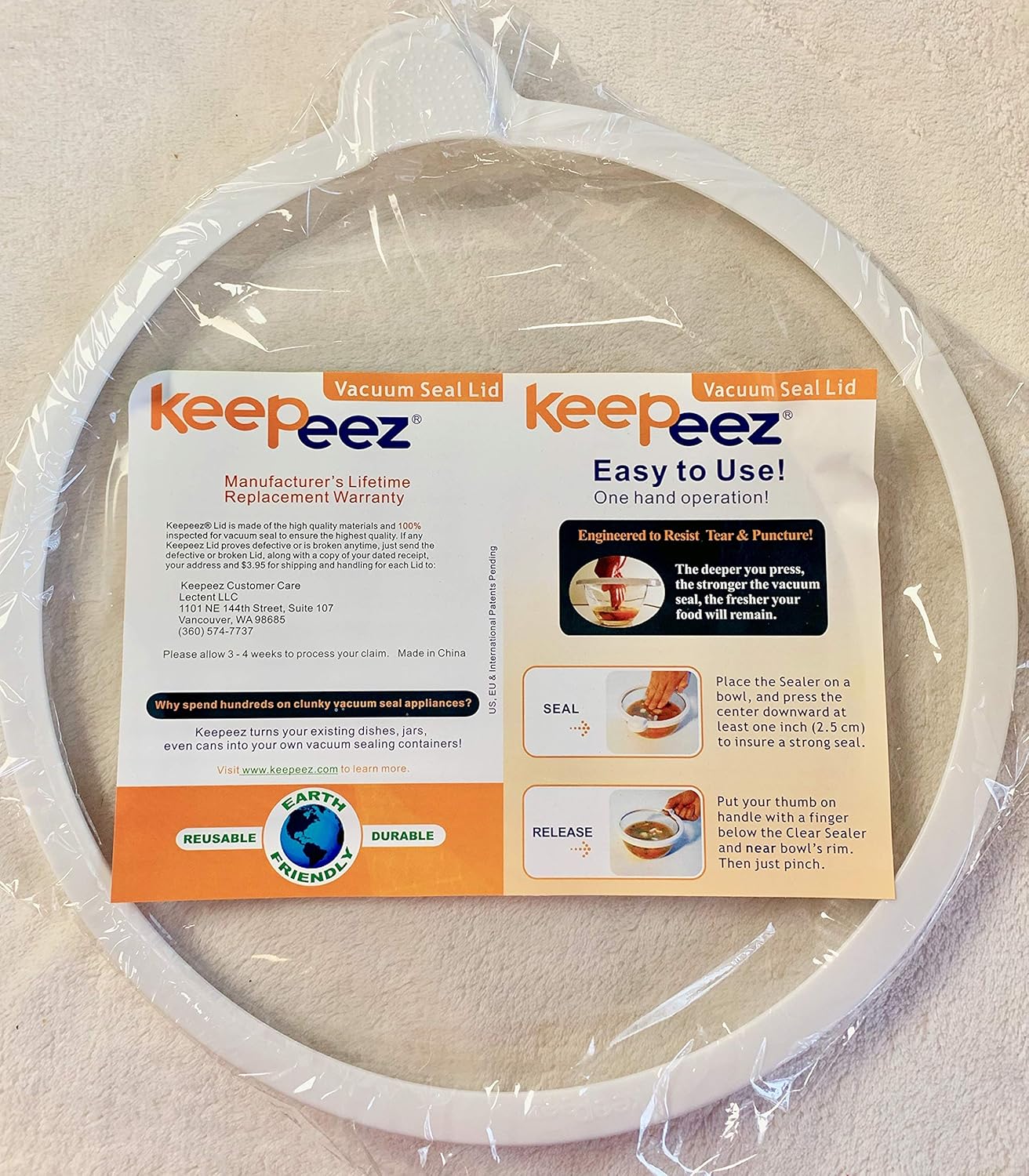 Buy 1 KeepEez 10.5" Vacuum Seal Reusable Lid Green Product! Online at