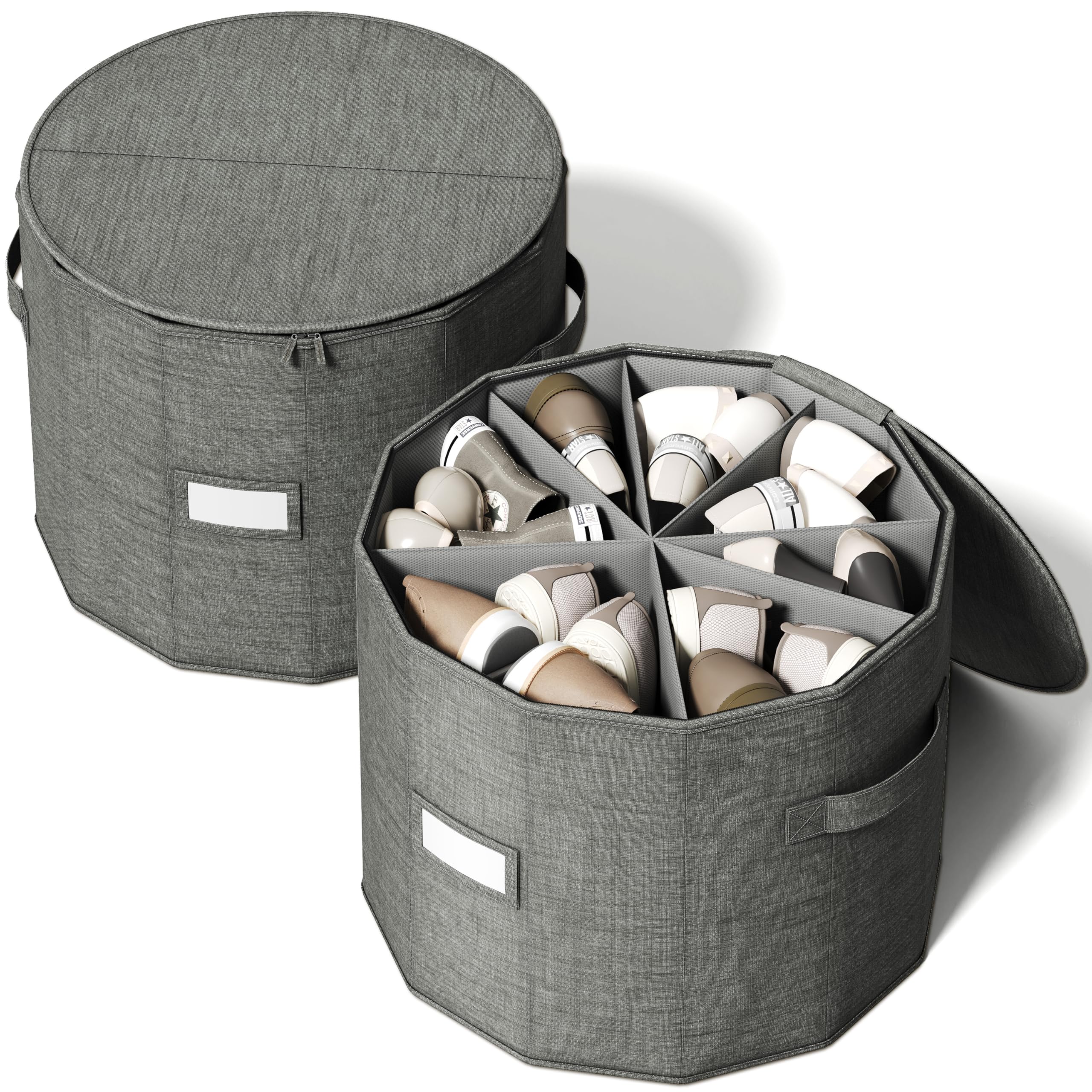 Photo 1 of Vailando Shoe Organizer for Closet - Cylindrical Shoe Storage Organizer with Adjustable Dividers for Closet, Foldable Shoe Storage Box, Gray, 2-Pack, Large