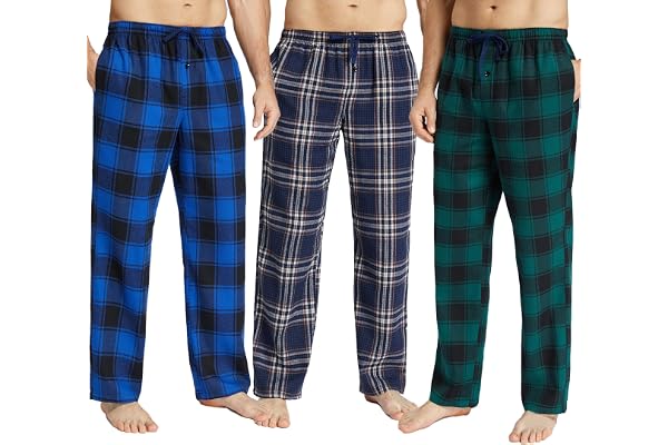 JupiterSecret Mens Pajama Pants Flannel Cotton Plaid Sleep & Lounge Pants, PJ Bottoms with Pockets and Button Fly