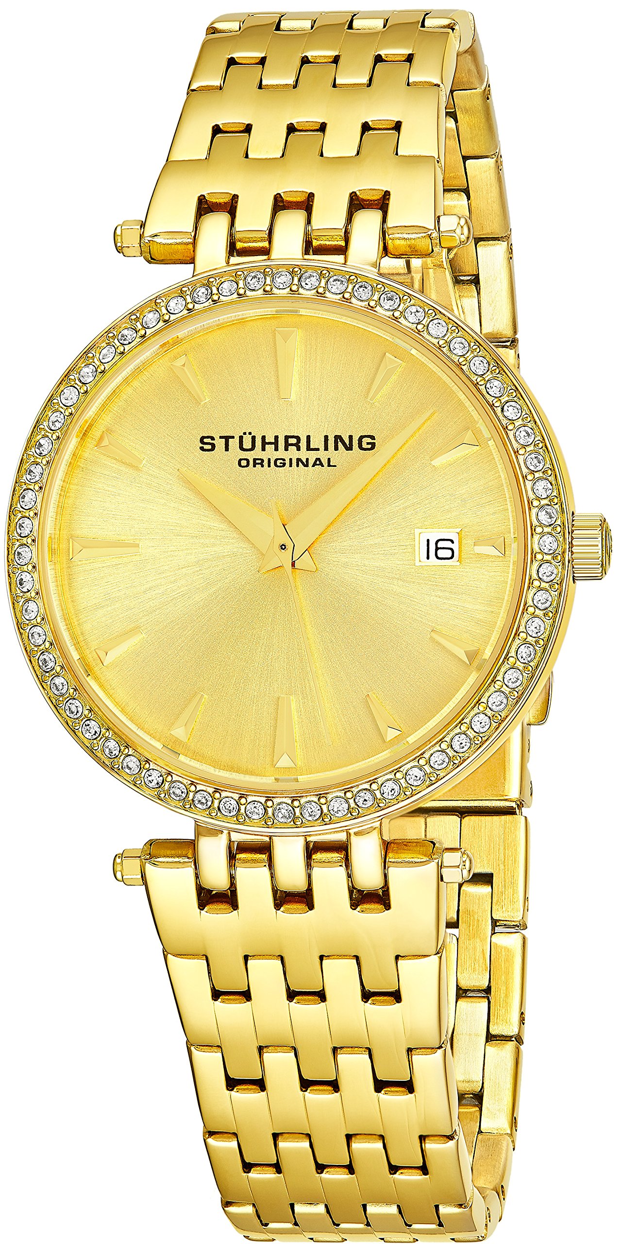 Stuhrling Original Garland Women's Quartz Watch with Gold Dial Analogue Display and Gold Stainless Steel Bracelet 579.03